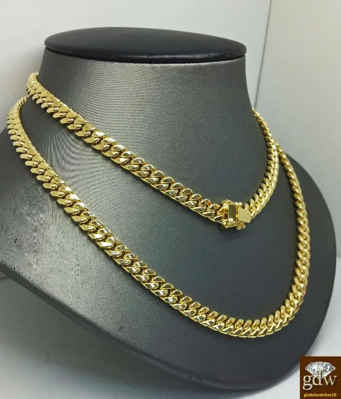 Gold and Diamond Necklaces 14k Gold Chain For Mens 71mm Miami Cuban Chain 22 inch Box Lock Real Gold