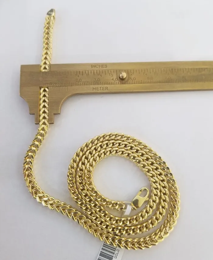 Gold and Diamond Necklaces Real 10k Gold Nugget Cross Pendant Franco Necklace 4mm 24 Chain Charm SET 10kt