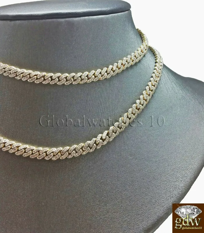 Gold and Diamond Real 10k Yellow Gold Diamond Cuban Link 18 Chain 433 CT Diamond Box Clasp PreStyled Sets
