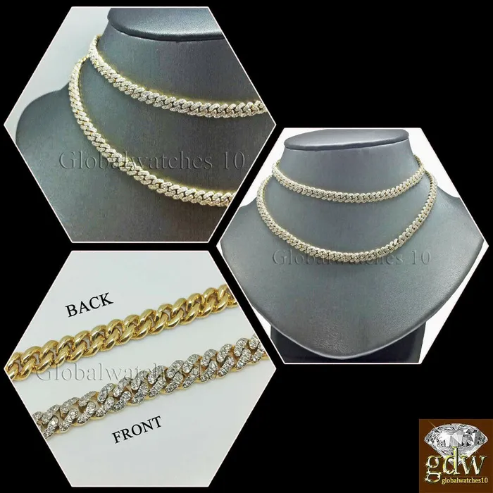 Gold and Diamond Real 10k Yellow Gold Diamond Cuban Link 18 Chain 433 CT Diamond Box Clasp PreStyled Sets