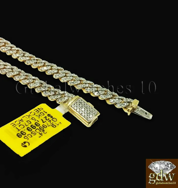 Gold and Diamond Real 10k Yellow Gold Diamond Cuban Link 18 Chain 433 CT Diamond Box Clasp PreStyled Sets