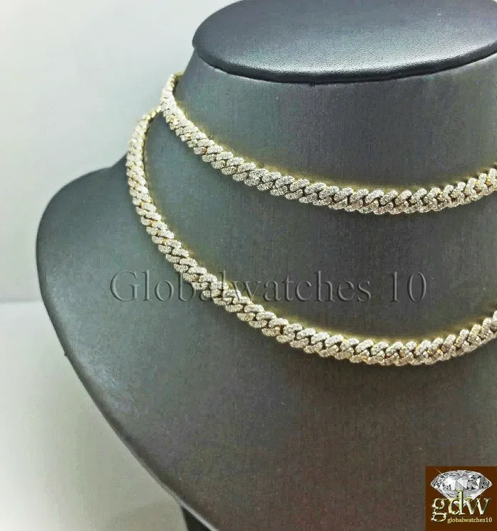 Gold and Diamond Real 10k Yellow Gold Diamond Cuban Link 18 Chain 433 CT Diamond Box Clasp PreStyled Sets