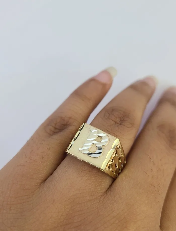 Gold and Diamond Rings Real 10k Initial B Casual Ring Alphabet Yellow Gold 10kt Genuine