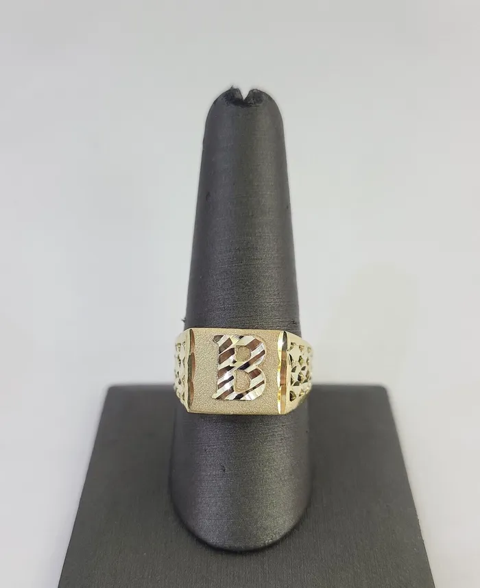 Gold and Diamond Rings Real 10k Initial B Casual Ring Alphabet Yellow Gold 10kt Genuine