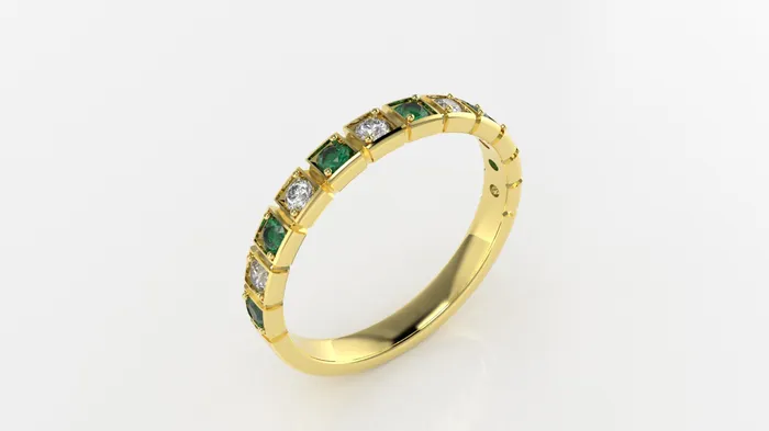 Jcm 21 jewelry Rings 14K Square Filigree Ring with 6 Esmeralds and 6 Diamonds STT 2Prong
