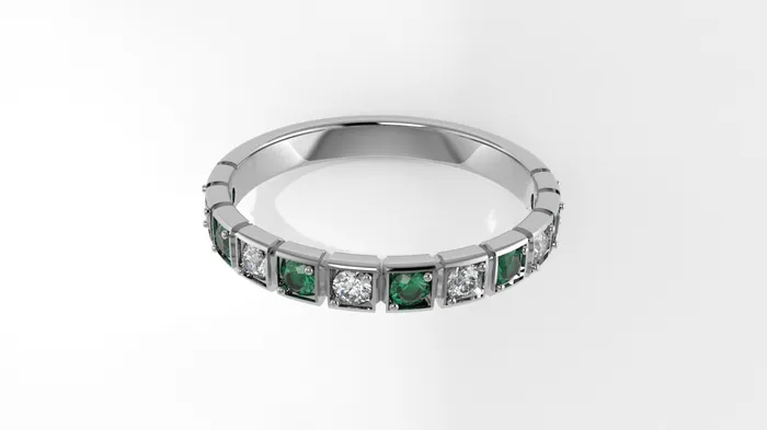 Jcm 21 jewelry Rings 14K Square Filigree Ring with 6 Esmeralds and 6 Diamonds STT 2Prong