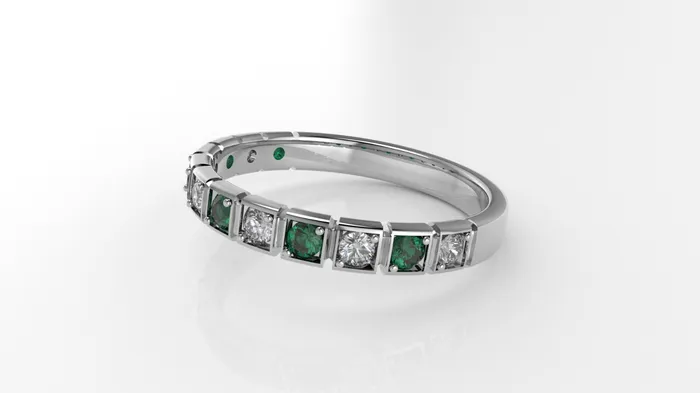 Jcm 21 jewelry Rings 14K Square Filigree Ring with 6 Esmeralds and 6 Diamonds STT 2Prong