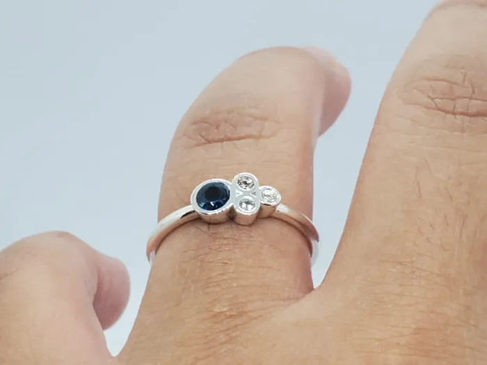 JCM DESIGN JEWELRY 14k white gold ring it has 3 Diamonds and 1 Natural Sapphire for daily use and comfortable Rings JCM DESIGN JEWELRY 14k white gold ring it has 3 Diamonds and 1 Natural Sapphire for daily use and comfortable Rings
