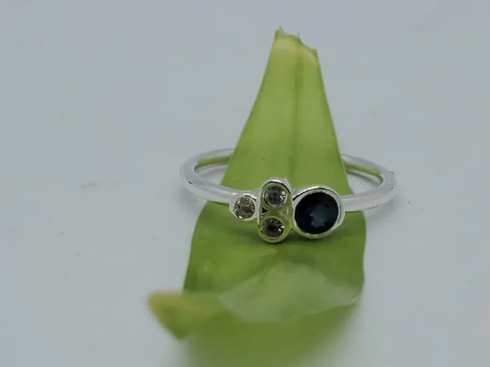JCM DESIGN JEWELRY 14k white gold ring it has 3 Diamonds and 1 Natural Sapphire for daily use and comfortable Rings