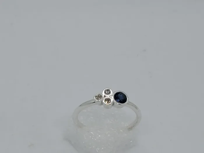 JCM DESIGN JEWELRY 14k white gold ring it has 3 Diamonds and 1 Natural Sapphire for daily use and comfortable Rings