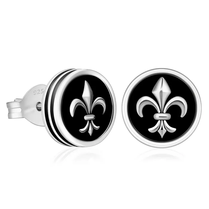 KRKC Earrings 9mm Black Stud Earrings Fleurdelis Lily flower