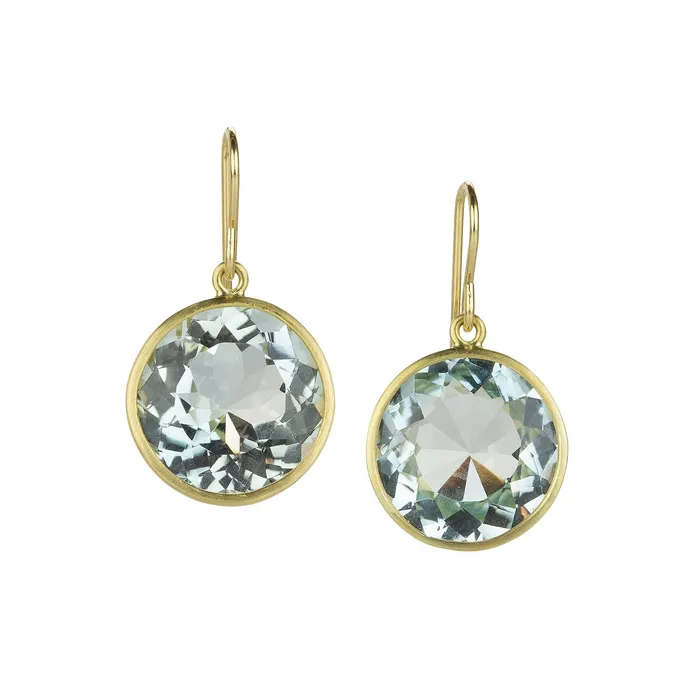 Maria Beaulieu Earrings Large Round Blue Topaz Drop Earrings