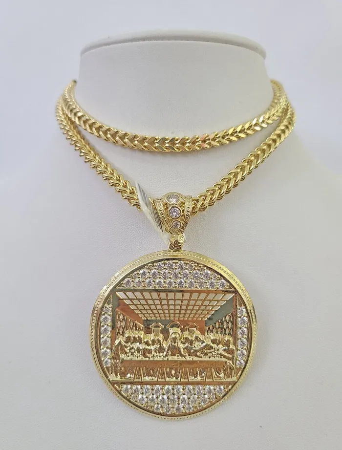 Necklaces 10K Franco Chain Last Supper Pendant Charm Necklace 2026 5mm Gold SET Yellow Gold and Diamond Necklaces 10K Franco Chain Last Supper Pendant Charm Necklace 2026 5mm Gold SET Yellow Gold and Diamond