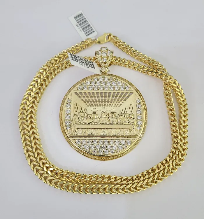 Necklaces 10K Franco Chain Last Supper Pendant Charm Necklace 2026 5mm Gold SET Yellow Gold and Diamond
