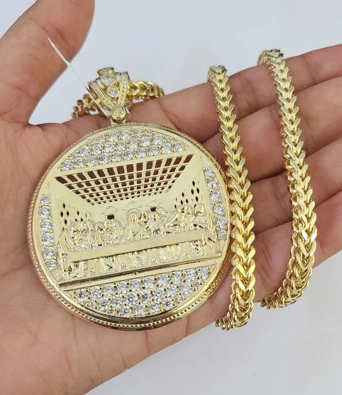 Necklaces 10K Franco Chain Last Supper Pendant Charm Necklace 2026 5mm Gold SET Yellow Gold and Diamond
