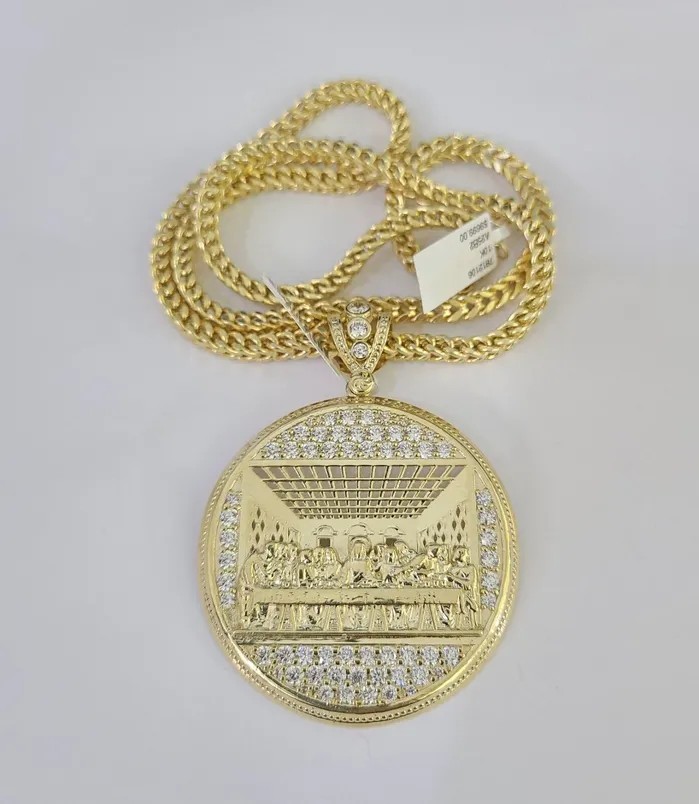 Necklaces 10K Franco Chain Last Supper Pendant Charm Necklace 2026 5mm Gold SET Yellow Gold and Diamond