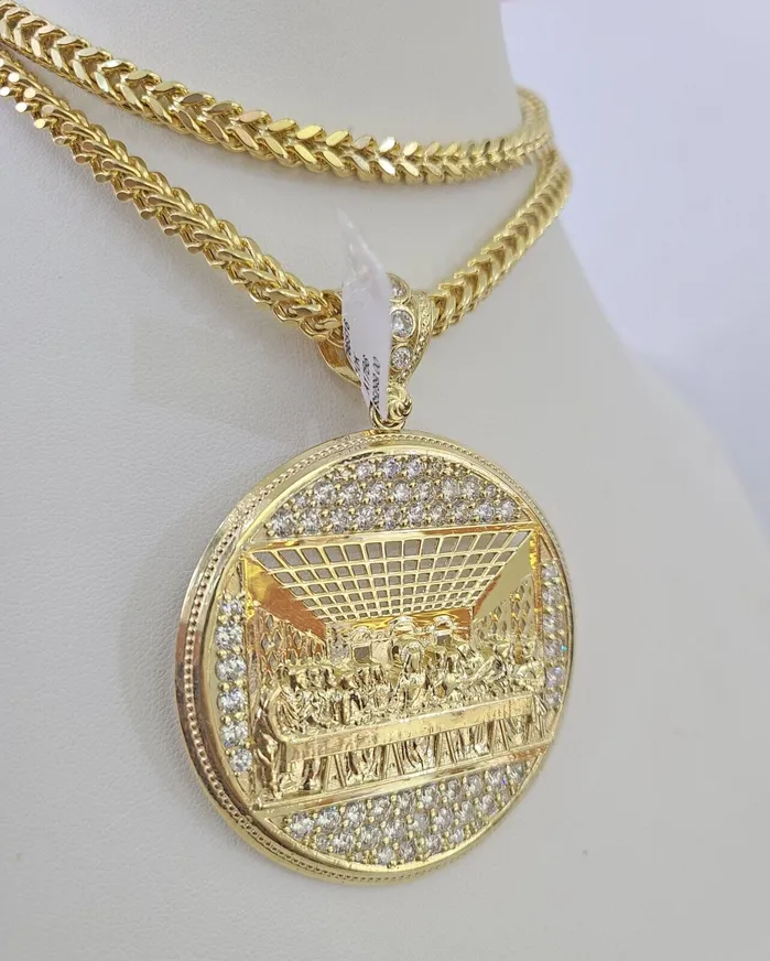 Necklaces 10K Franco Chain Last Supper Pendant Charm Necklace 2026 5mm Gold SET Yellow Gold and Diamond