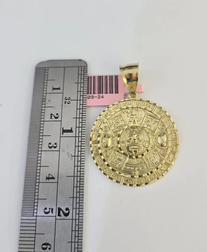 Necklaces Gold and Diamond 14k Chain Mayan Calendar Charm Set Miami Cuban Link 5mm 1830 Necklace Pendant