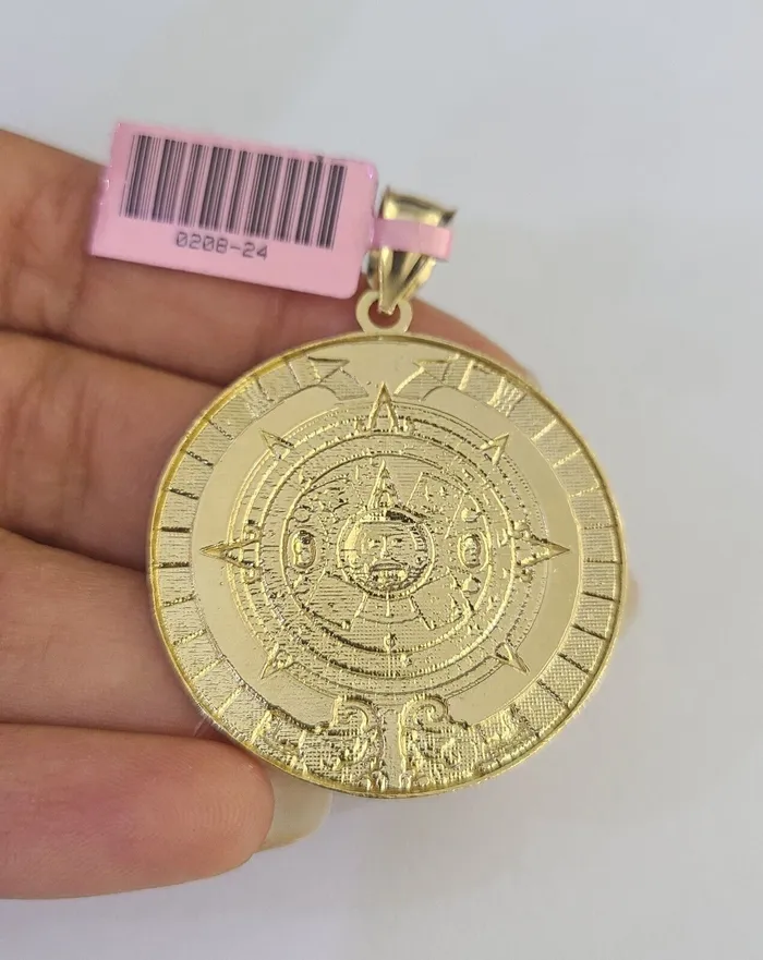 Necklaces Gold and Diamond 14k Chain Mayan Calendar Charm Set Miami Cuban Link 5mm 1830 Necklace Pendant