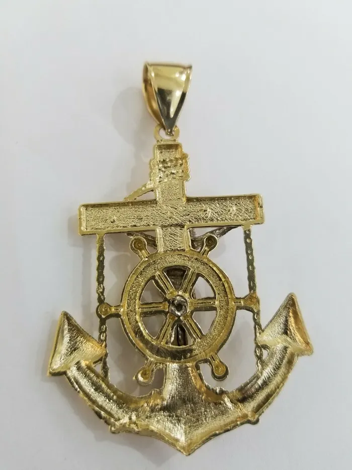 Necklaces Gold and Diamond REAL 14k Gold Charm Jesus Anchor Cross Ankh Pendant Diamond Cut Yellow Men Women