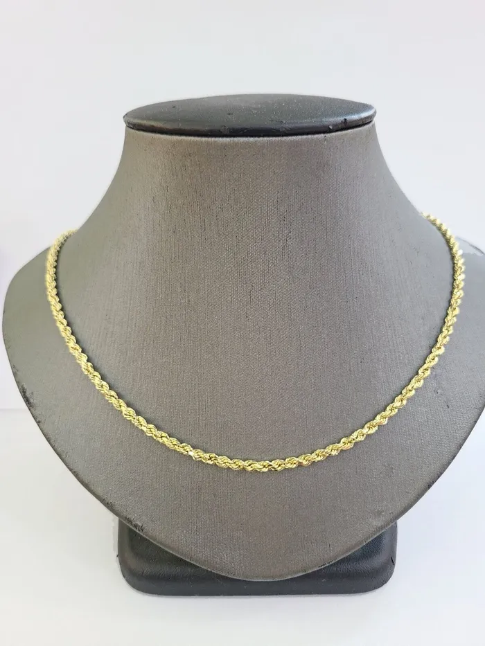 Necklaces Gold and Diamond Real 14k Yellow Gold Rope Chain 3mm 24 Inches Ladies Necklace