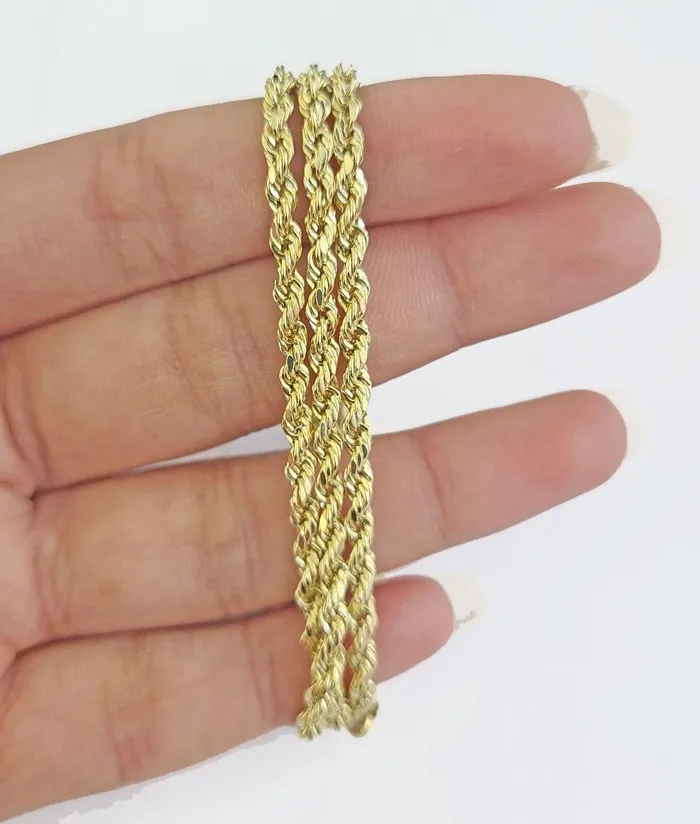 Necklaces Gold and Diamond Real 14k Yellow Gold Rope Chain 3mm 24 Inches Ladies Necklace