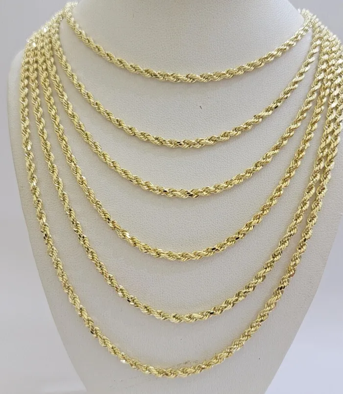 Necklaces Gold and Diamond Real 14k Yellow Gold Rope Chain 3mm 24 Inches Ladies Necklace