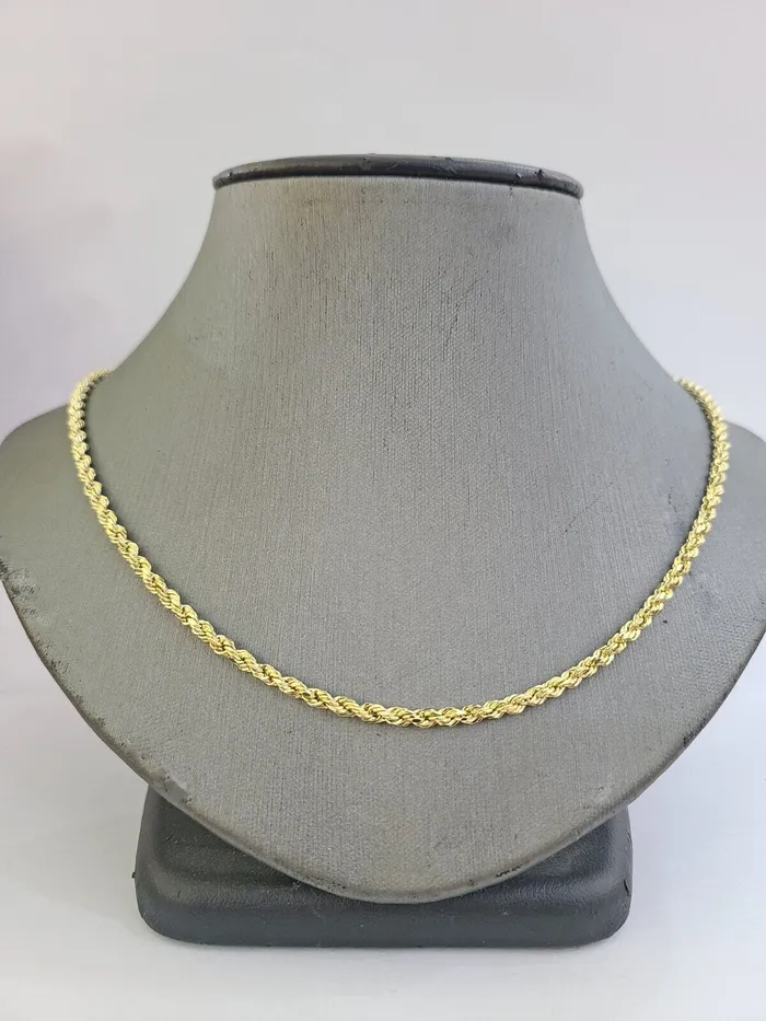 Necklaces Gold and Diamond Real 14k Yellow Gold Rope Chain 3mm 24 Inches Ladies Necklace
