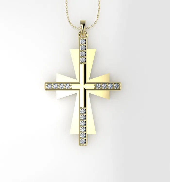 Necklaces JCM DESIGN JEWELRY 14K Pendant with 18 Diamond VS1 Cross Double with Prongs Only Pendant Necklaces JCM DESIGN JEWELRY 14K Pendant with 18 Diamond VS1 Cross Double with Prongs Only Pendant