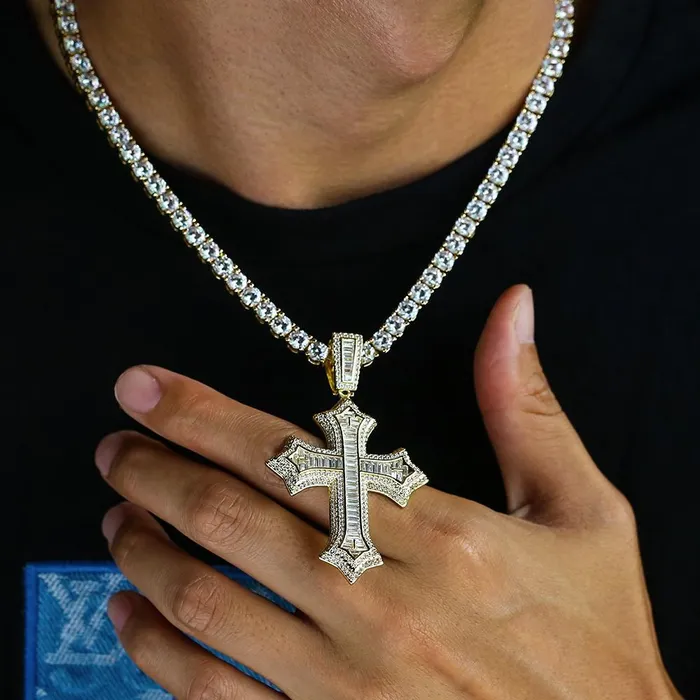 Necklaces YiWuMeiSha Forever Love Cross Pendant 14K Gold Plated