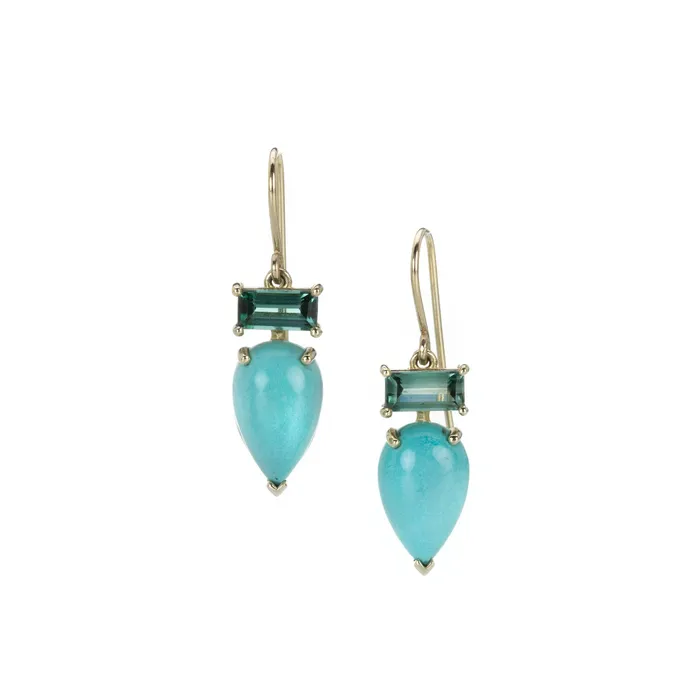 Nicole Landaw Earrings Green Tourmaline and Turquoise Earrings