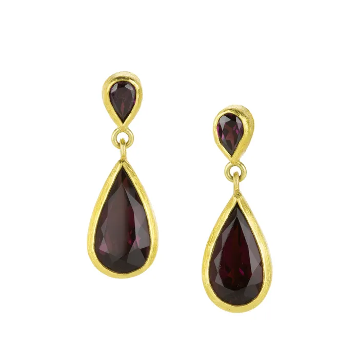 Petra Class Double Garnet Posted Drop Earrings Earrings