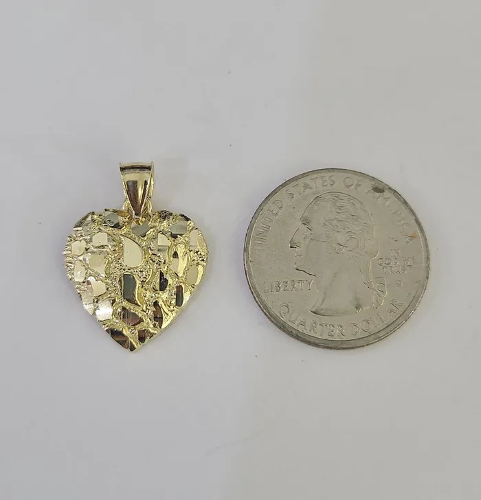 Real 10k Rope Chain Nugget Heart Charm Pendant SET Necklace 3mm 1824 Ladies Gold and Diamond Necklaces