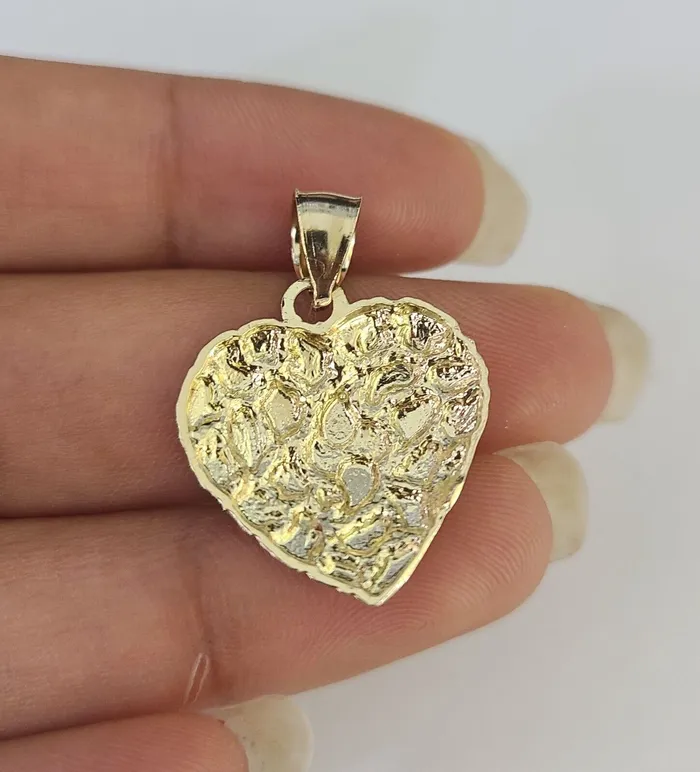 Real 10k Rope Chain Nugget Heart Charm Pendant SET Necklace 3mm 1824 Ladies Gold and Diamond Necklaces
