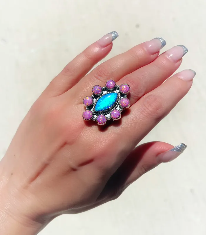 Rings Sophiareneboutiquecom STERLING SILVER BLUEPINK OPAL MINI CLUSTER RINGS
