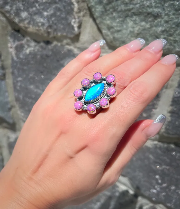 Rings Sophiareneboutiquecom STERLING SILVER BLUEPINK OPAL MINI CLUSTER RINGS Rings Sophiareneboutiquecom STERLING SILVER BLUEPINK OPAL MINI CLUSTER RINGS