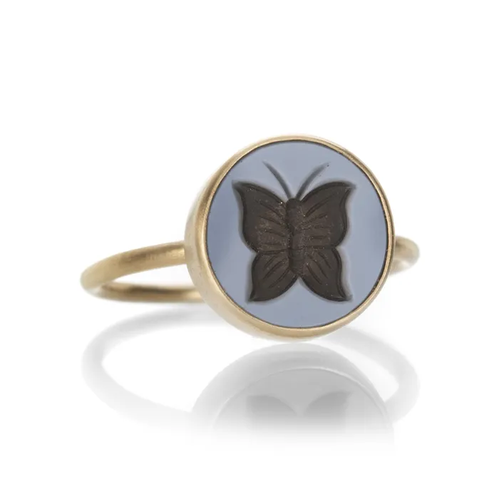 Round Agate Butterfly Intaglio Ring Gabriella Kiss Rings