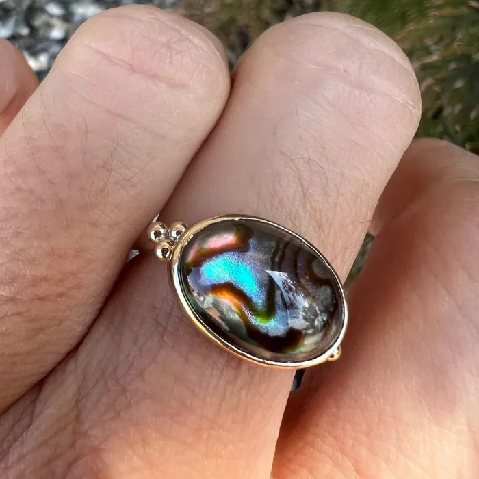 Abalone Cabochon ring in 14k gold and sterling silver Emily Amey Jewelry Rings