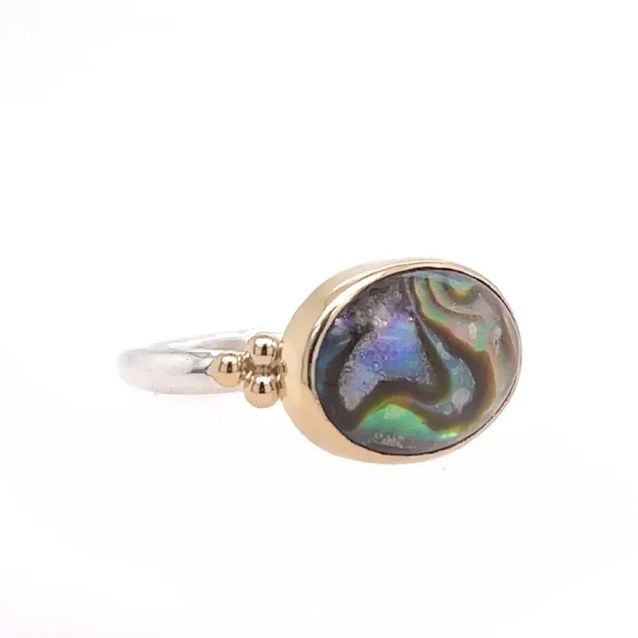 Abalone Cabochon ring in 14k gold and sterling silver Emily Amey Jewelry Rings