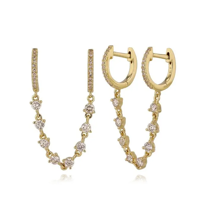 Alev Collection Earrings Pave Double Huggie Diamond Chain Earring