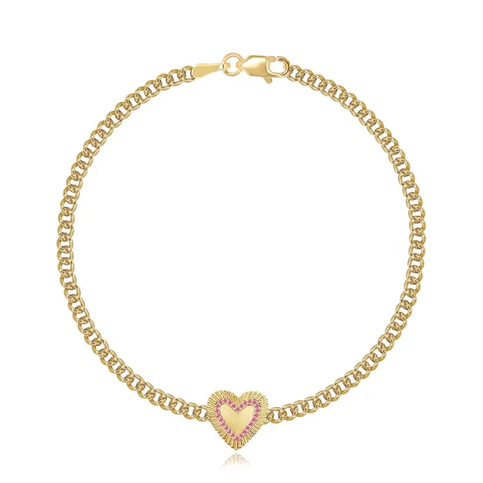 Alev Collection Fluted Pave Outline Heart Cuban Bracelet Bracelets