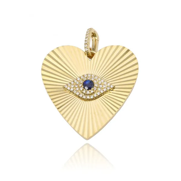 Alev Collection Necklaces Fluted Evil Eye Heart Necklace Charm