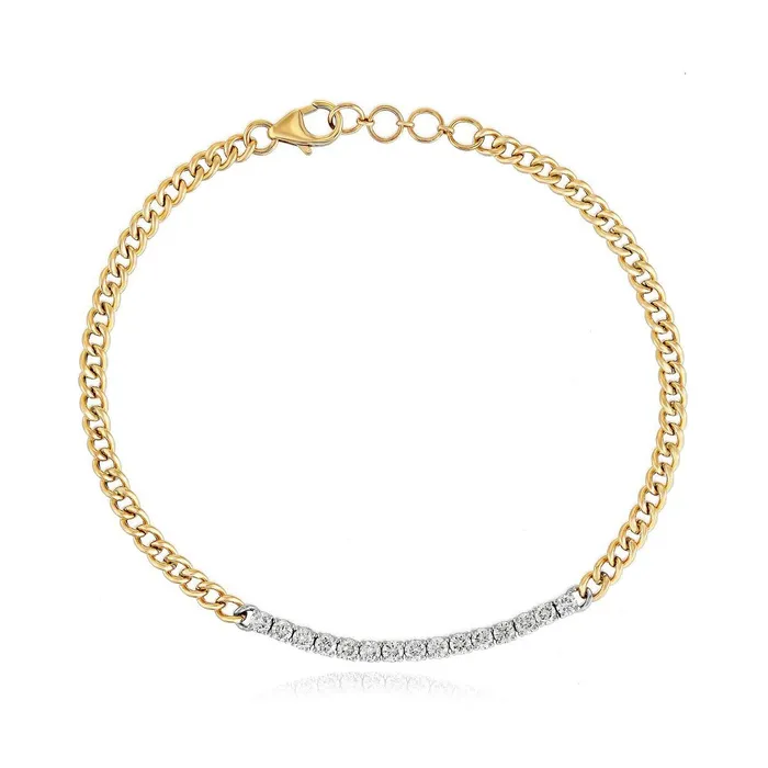 Alev Jewelry Bracelets Large Diamonds Bar Cuban Gold Bracelet