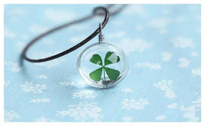 Crystal Glass Ball Clover Necklace Long Strip Leather Chain Dried flowers Sparkling Selections Necklaces Crystal Glass Ball Clover Necklace Long Strip Leather Chain Dried flowers Sparkling Selections Necklaces
