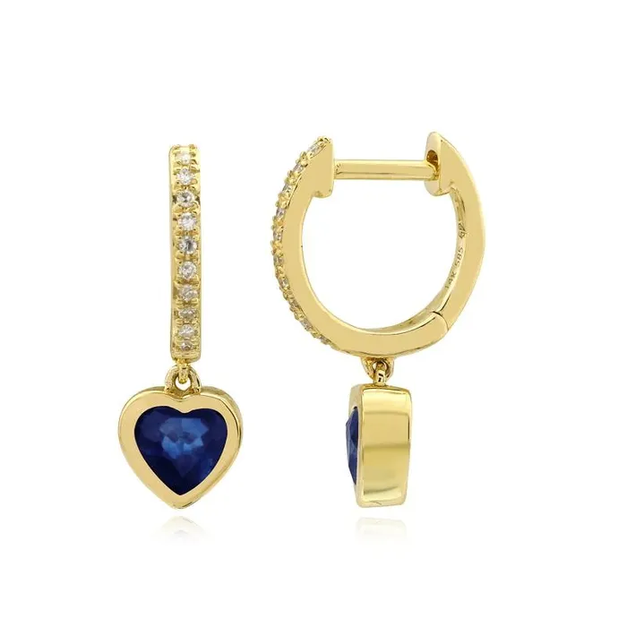 Dangling Bezel Gemstone Heart Huggies Alev Collection Necklaces