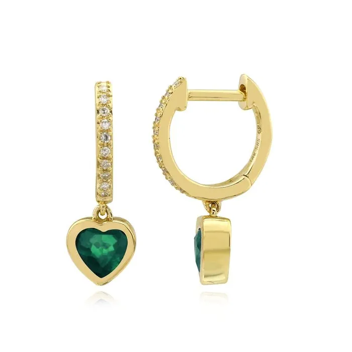 Dangling Bezel Gemstone Heart Huggies Alev Collection Necklaces