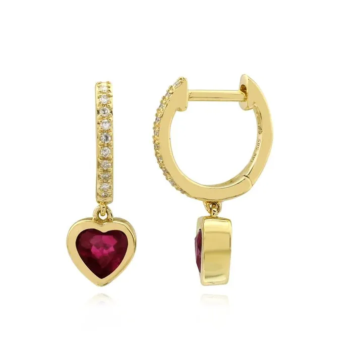 Dangling Bezel Gemstone Heart Huggies Alev Collection Necklaces
