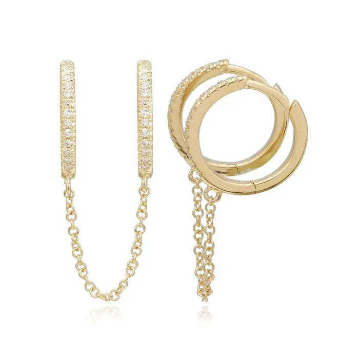 Earrings Alev Collection Pave Double Huggie Chain Earring