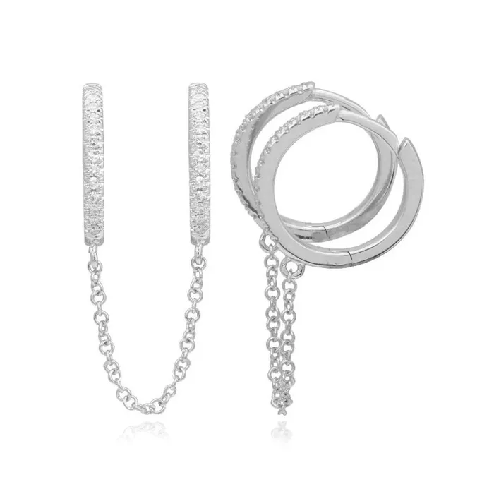 Earrings Alev Collection Pave Double Huggie Chain Earring