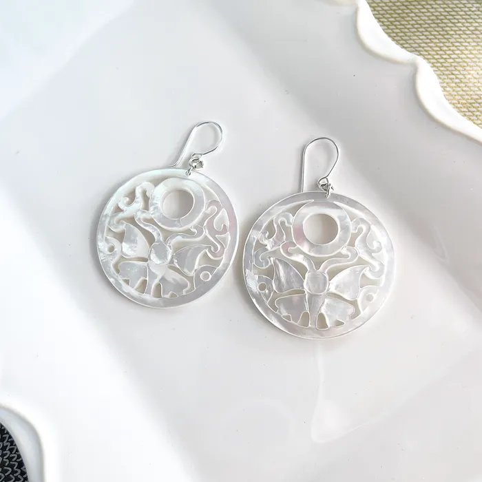 Earrings Elisa Ilana Carved Mother of Pearl Earrings on French Wires